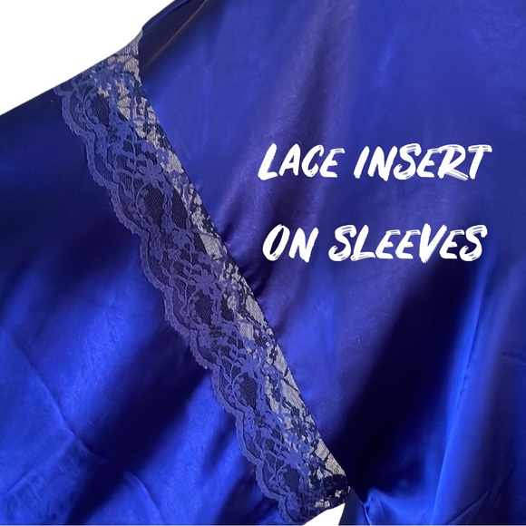 Victoria’s Secret royal blue satin kimono robe with Chantilly lace insert medium - Picture 5 of 8